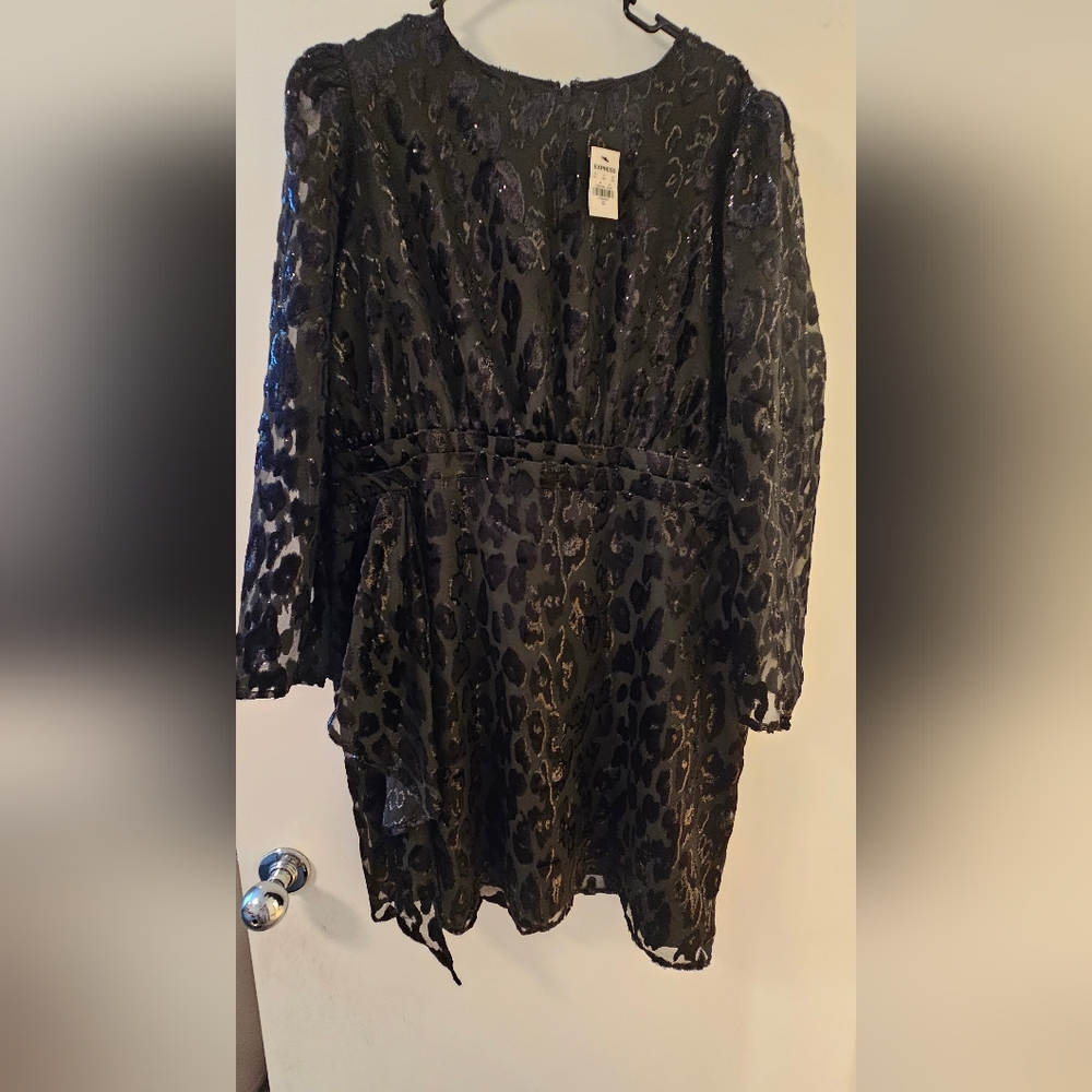 NWT! Express Leopard Velvet Burnout Ruffle Front Dress - XL
